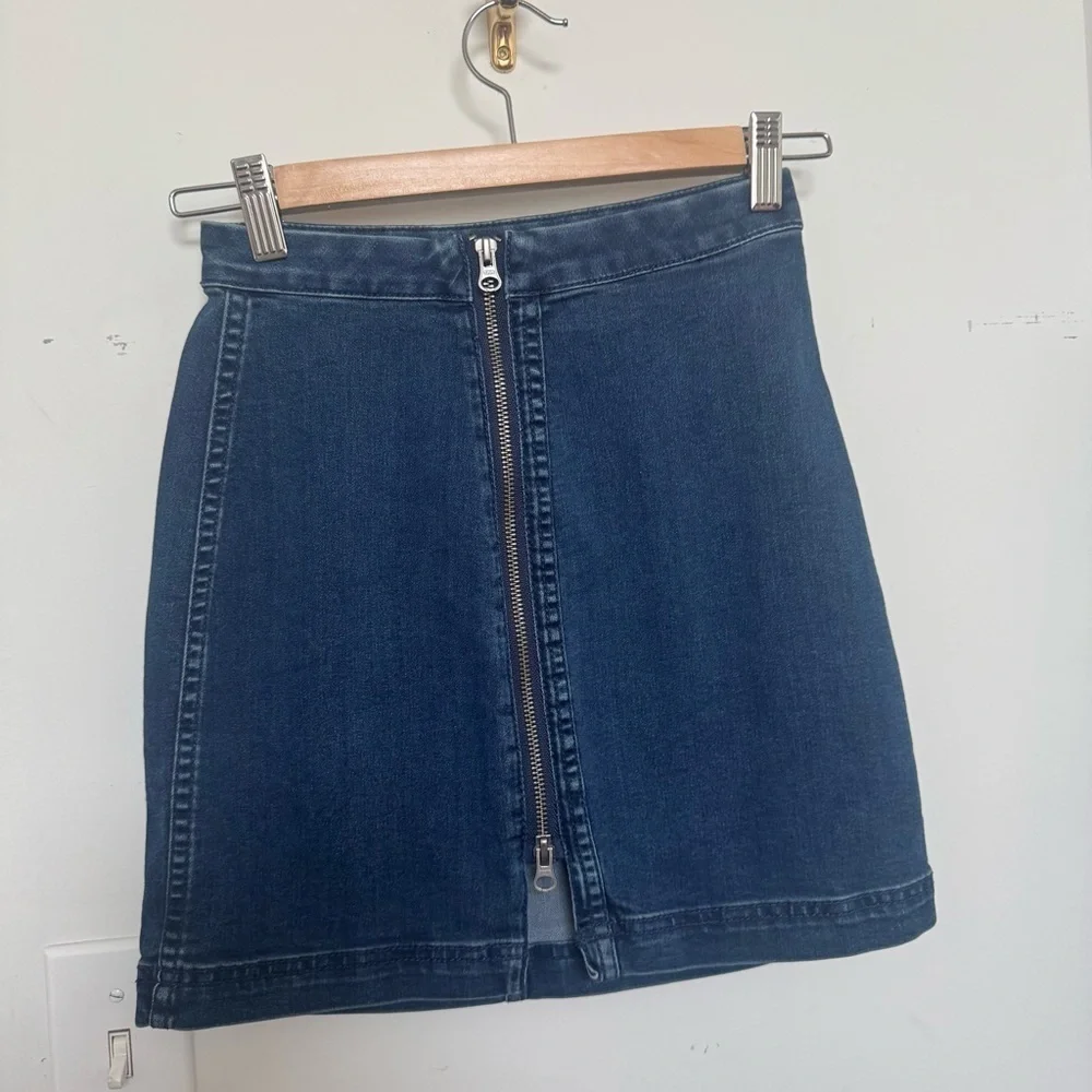 Free People Denim Zip Front Mini Skirt 2 - Picture 3 of 6